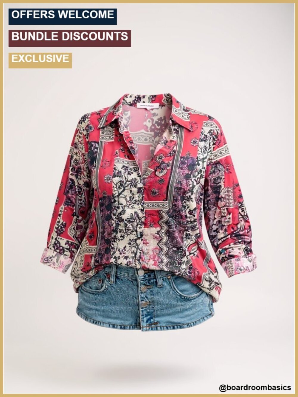 Silky Printed Button Down Top Long Sleeve Blouse Boho